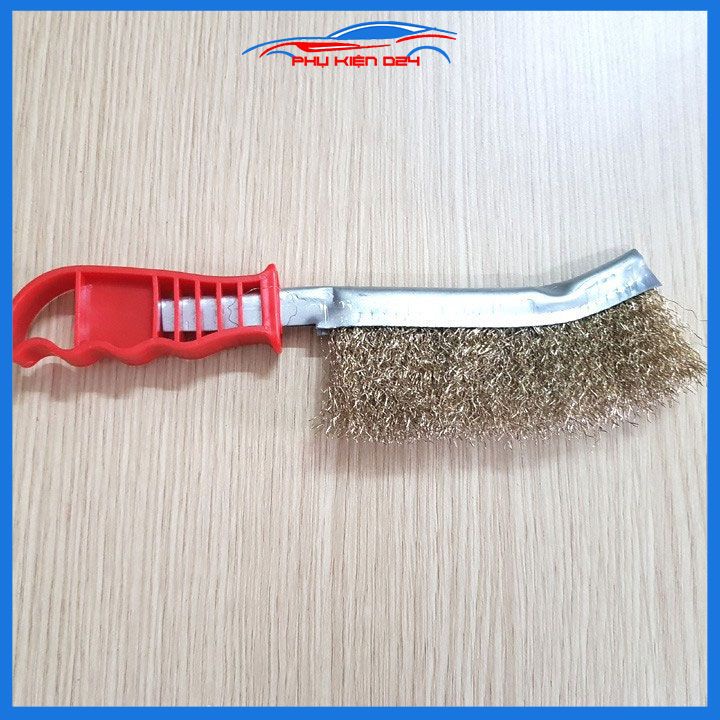 Bàn chải sắt đánh gỉ cán đỏ sợi thép mạ đồng