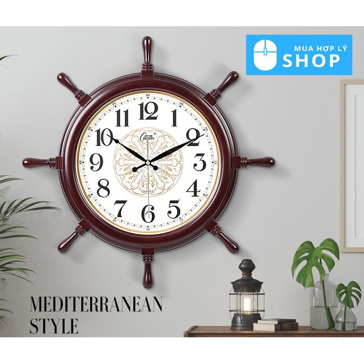 Đồng Hồ Treo Tường Compas Hình Bánh Lái Tàu Phong Cách Sang Trọng Sáng Tạo - Hàng Nhập Khẩu
