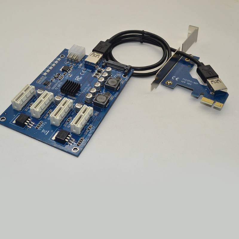 Card Mở Rộng Chuyển Đổi PCI-E X1 Sang 4Pcie X16 6 Pin USB Cho PCI express 2.0 11
