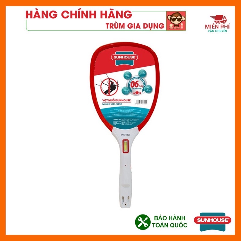 Vợt muỗi Sunhouse sạc liền HÀNG CHÍNH HÃNG S800, tích hợp đèn Led và đèn sạc điện siêu tiện dụng