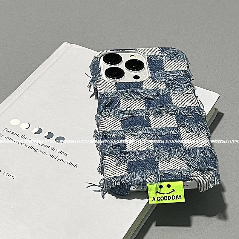 Fashion Creative Plaid Denim Gray Apple Iphone 14/14pro Phone Case Iphone13 Simple 11 Drop-Resistant 12 Personality