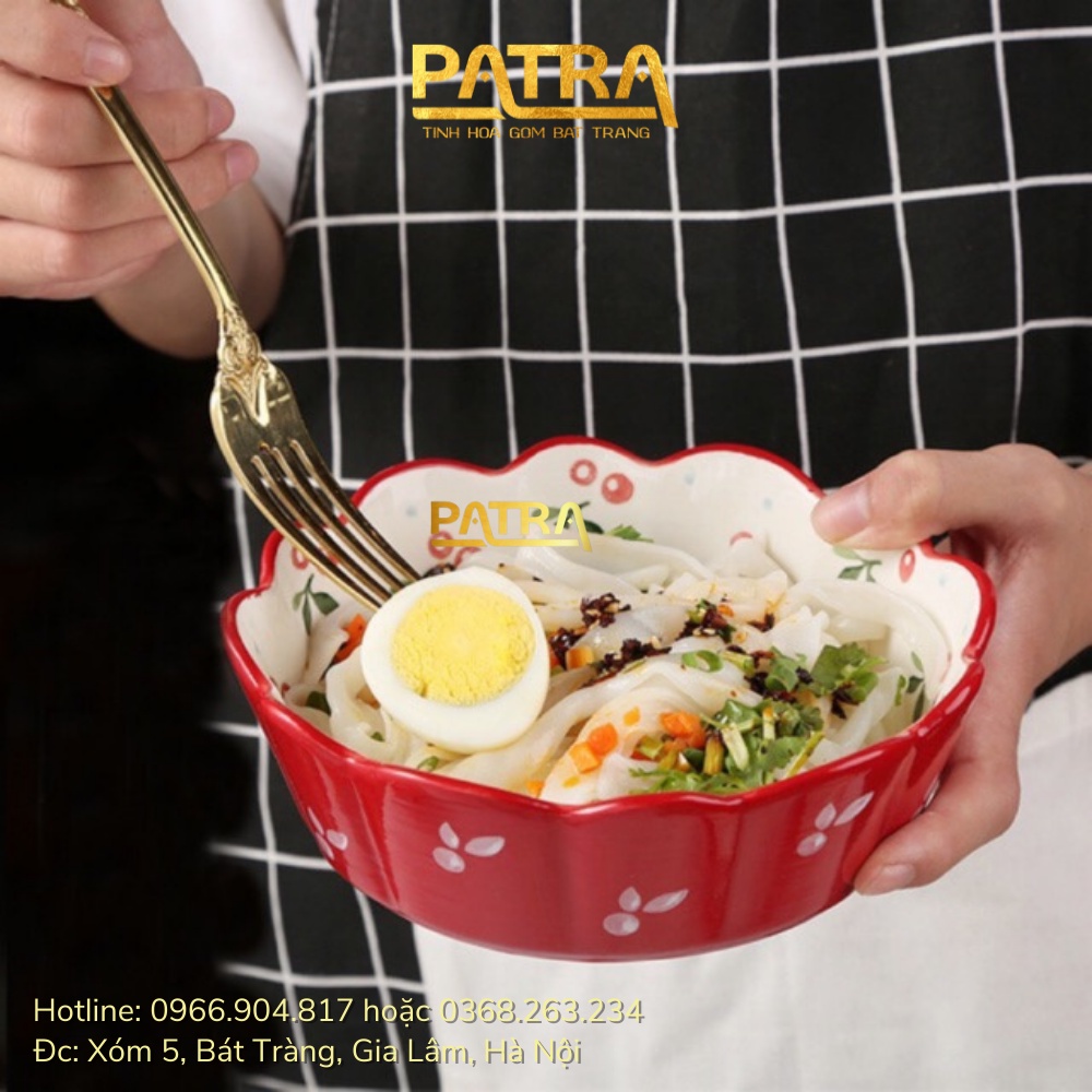 Bát sứ tròn miệng lượn hoạ tiết cherry phong cách Bắc Âu, bát đĩa Cherry hoa hồng cao cấp