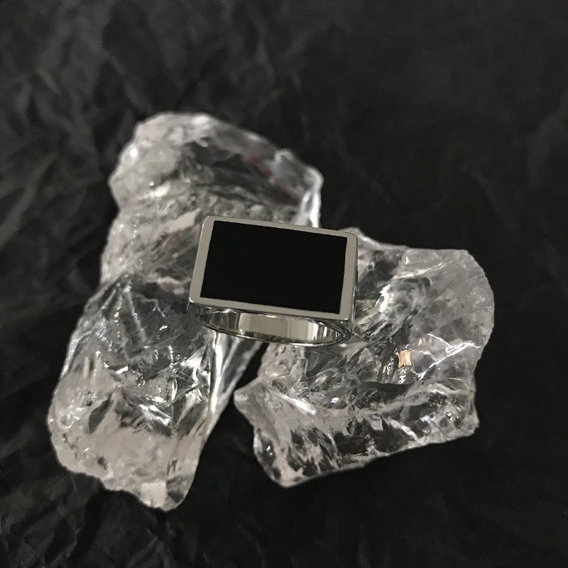 Nhẫn Nam Bạc Black Ring Đính Đá Đẹp Cá Tính Unisex HipHop Basic Ngầu Trơn LuciferStore Titan NHẪN BLACK RECTANGLE