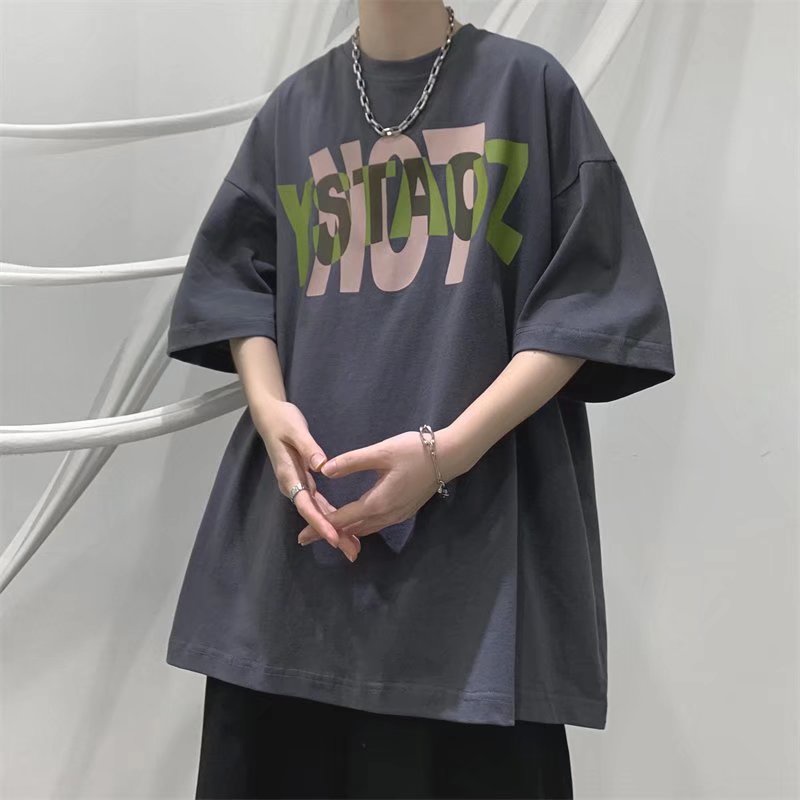 Áo Thun Nam Tay Ngắn Dáng Rộng Có In Chữ Phong Cách Hàn Quốc Thời Trang