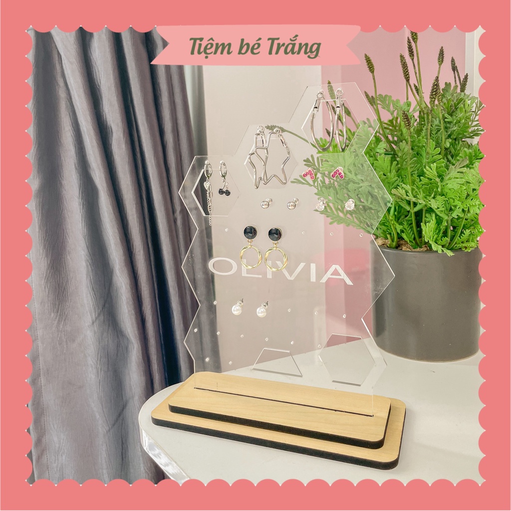 Giá Treo Trang Sức Bông Tai Phụ Kiện Mica/Gỗ Để Bàn