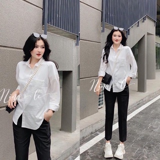 Áo sơ mi nữ dài tay vạt tôm chất kaki đũi