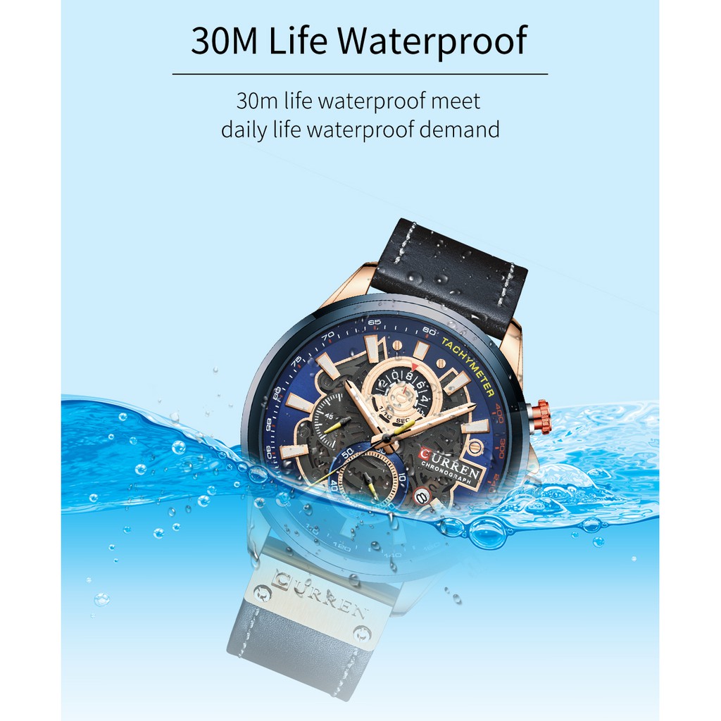 Đồng Hồ Quartz Curren Đa Năng Chống Thấm Nước Với Dây Đeo Da 8380 XS