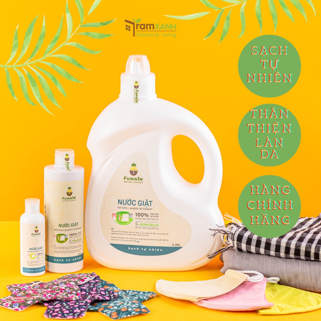 Nước giặt FUWA3E 4L hữu cơ organic từ chế phẩm Enzyme sinh học 4L an toàn cho bé và mọi làn da hương BẠC HÀ và CAM