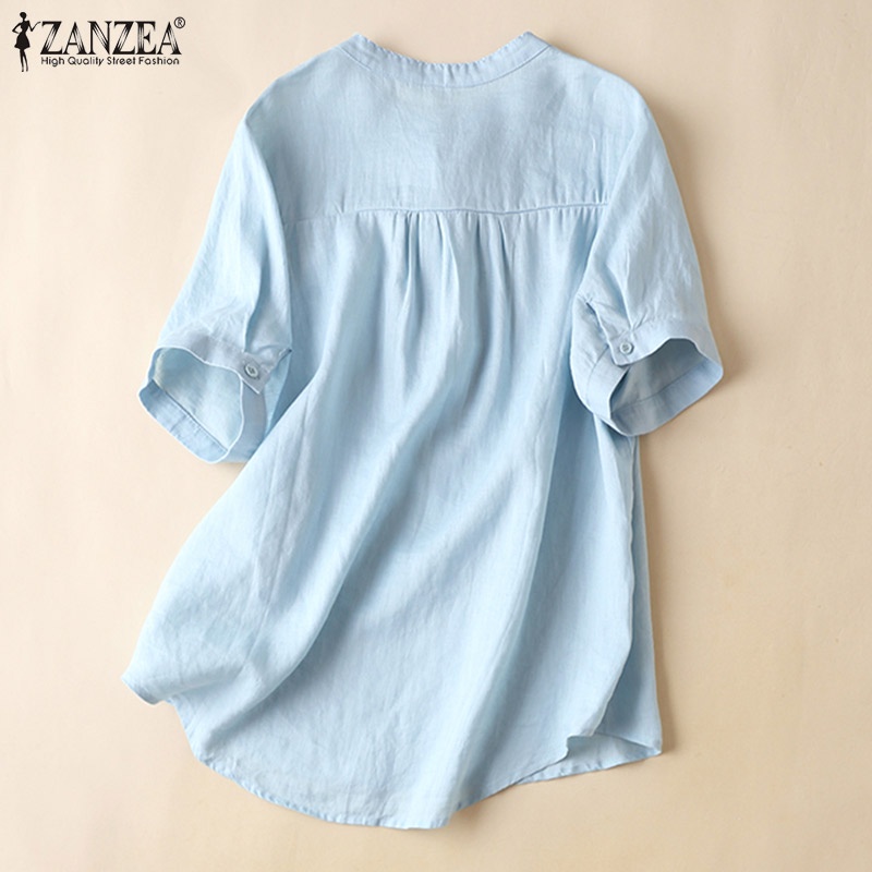 Zanzea Áo Thun Nữ Ngắn Tay Cổ Tròn Cài Nút Đơn Giản Thời Trang