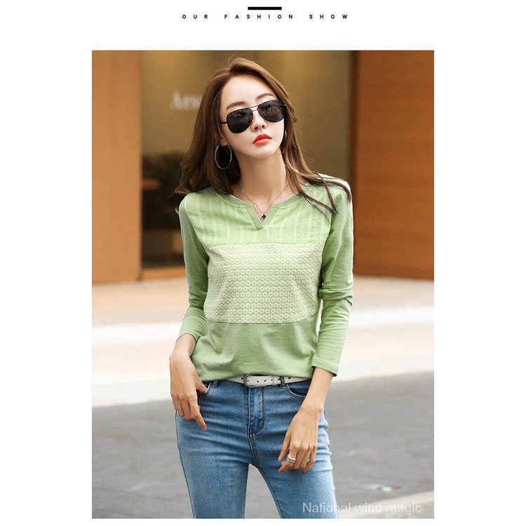 Áo thun cotton tay dài cổ chữ V thời trang xuân thu 2019 cho nữ
 | BigBuy360 - bigbuy360.vn