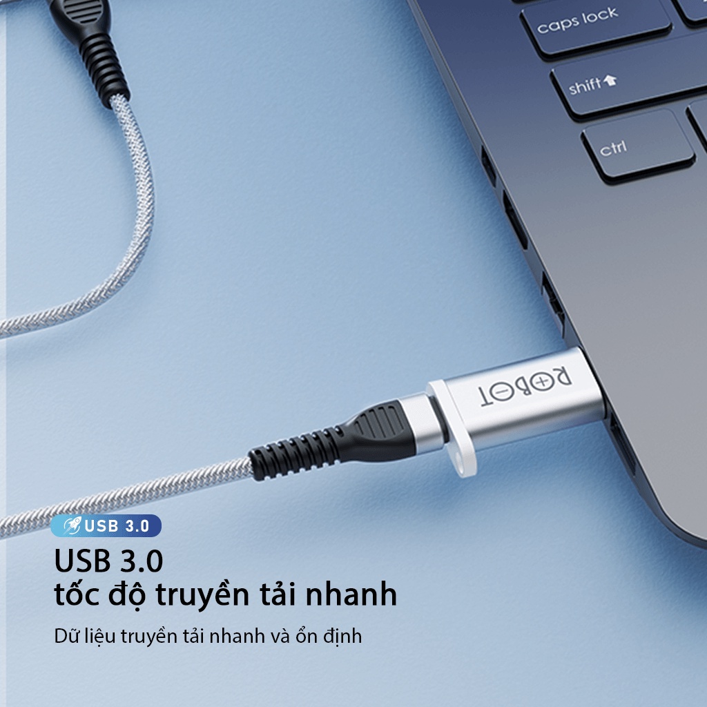 Đầu Chuyển Đổi OTG Cổng USB 3.0 Sang Type-C ROBOT RT-OTG03 - Chất Liệu Vỏ Kim Loại