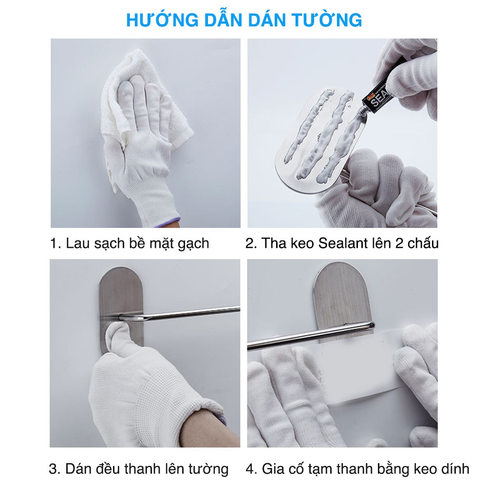 Thanh vắt khăn tắm Inox SUS304 dán tường gạch men - kèm keo Sealant Fix - không rỉ sét - HOBBY Home Decor MTK47