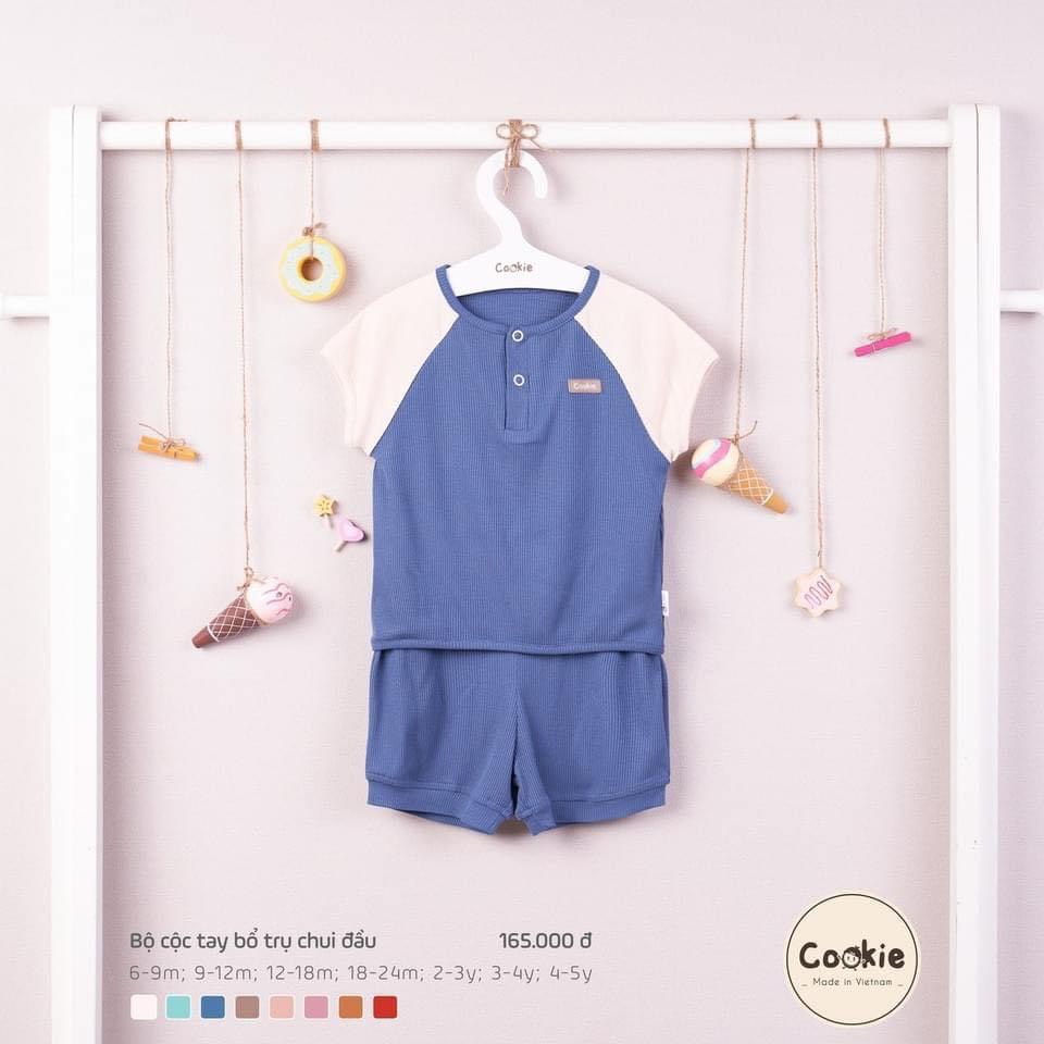 Bộ cộc tay cổ trụ chui đầu Cookie bé trai bé gái thời trang
