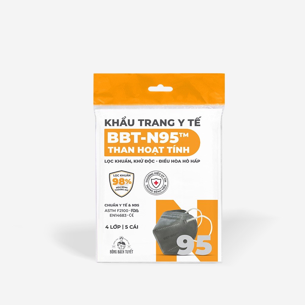 Khẩu trang y tế N95 4 LỚP BÔNG BẠCH TUYẾT trắng, xám 5 cái/ gói
