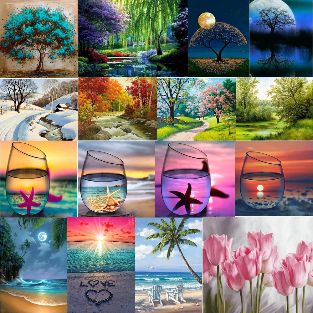 Bộ Tranh Đính Đá 5D Họa Tiết Phong Cảnh Độc Đáo DIY Dùng Trang Trí Nhà Cửa