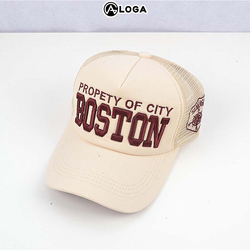 Nón lưỡi trai nữ thời trang nón kết kaki đẹp cao cấp thêu chữ Boston M032