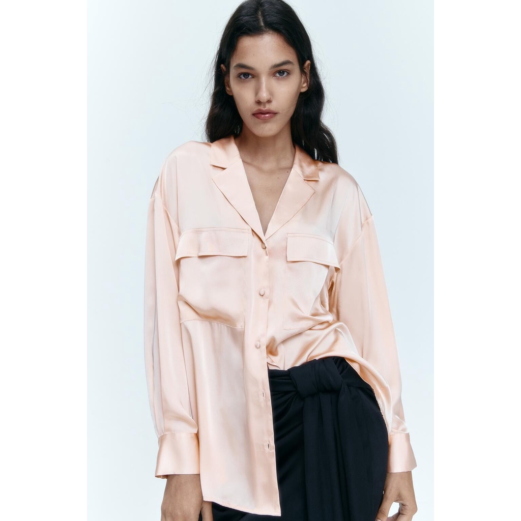 Zara Áo Sơ Mi Vải Lụa satin Thời Trang Mùa Hè Cho Nữ 7969232