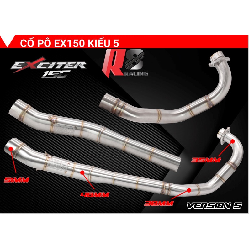 Cổ pô tăng  R8 RACING EX150 / Y15ZR INOX304