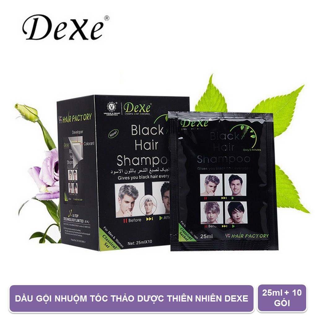 Dầu gội đen tóc Dexe Black Hair Shampoo hộp 10 gói x 25ml