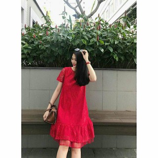 Đầm bầu ren phối lưới dập ly
