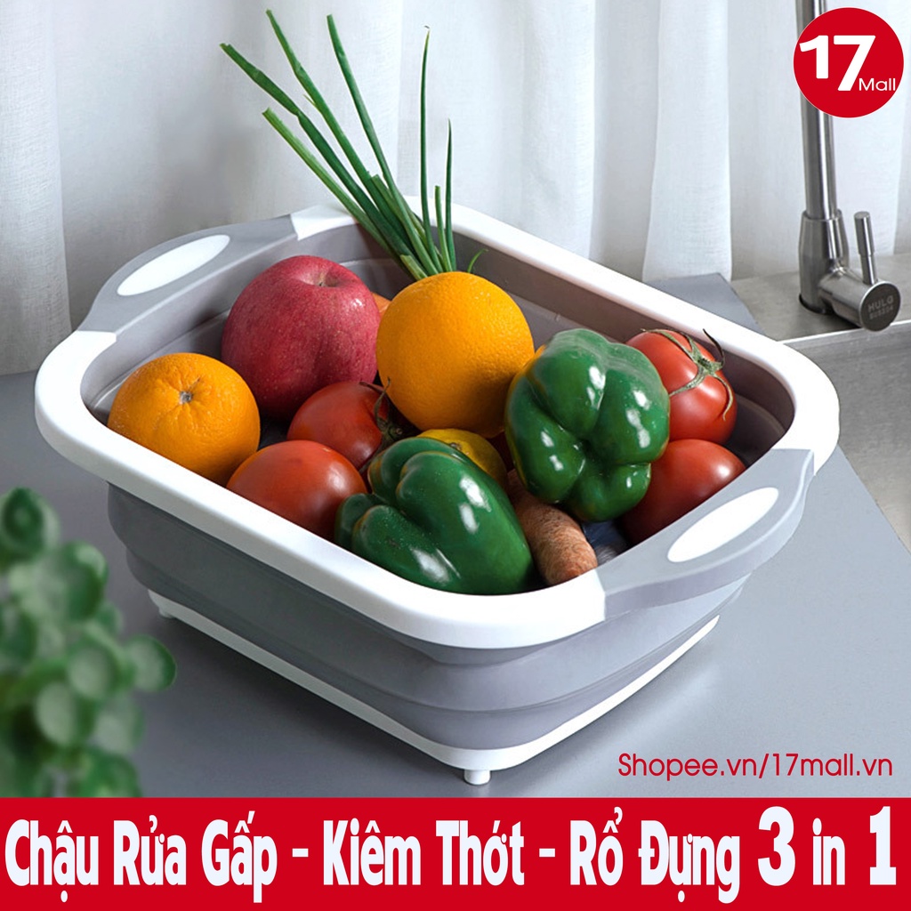 Bộ thớt kèm chậu gấp gọn & rổ đựng rau, hoa quả 3 trong 1, giúp nhà bếp bạn gọn gàng hơn 🛒17Mall