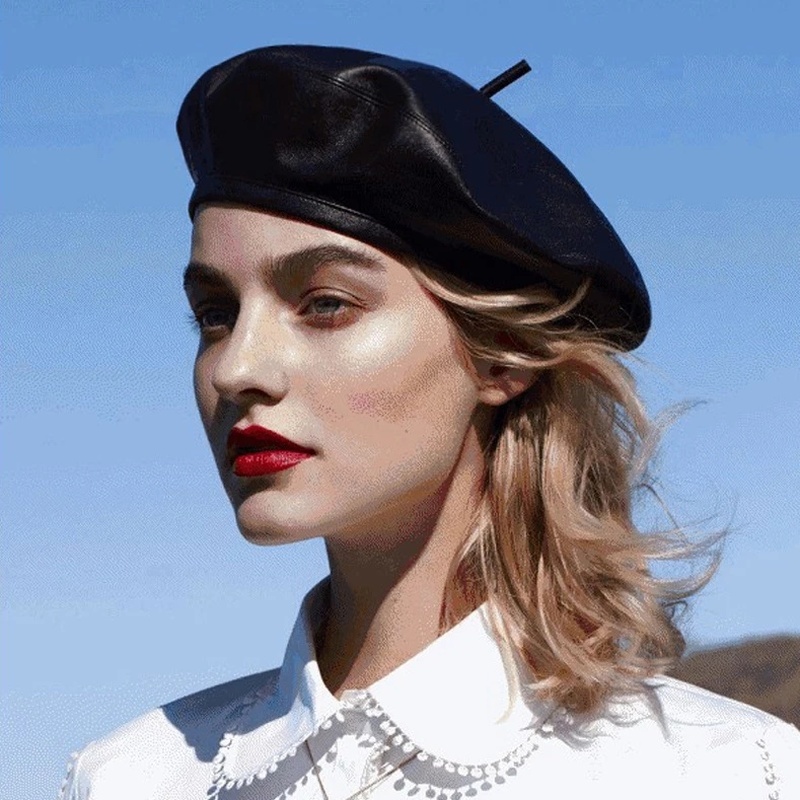 Mũ nồi bằng da PU màu trơn phong cách vintage cho nữ