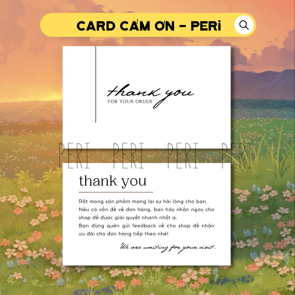 (basic) 100 card thank you IN 2 MẶT, name card cảm ơn, phiếu cảm ơn dành cho shop, size 9x5cm