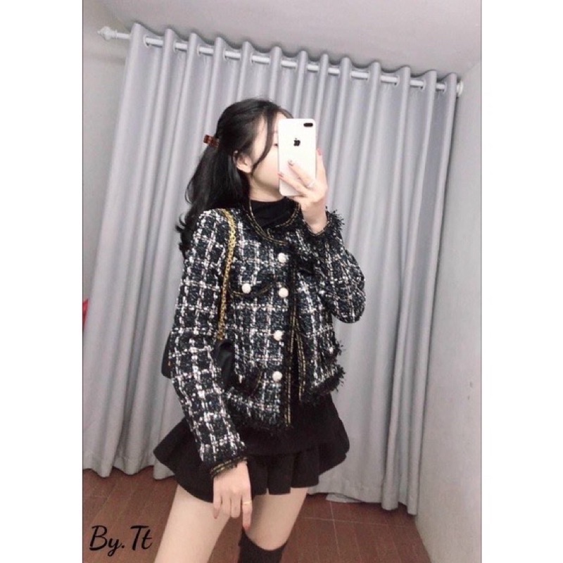 Pass thanh lý áo khoác dạ tweed màu nâu siêu đẹp