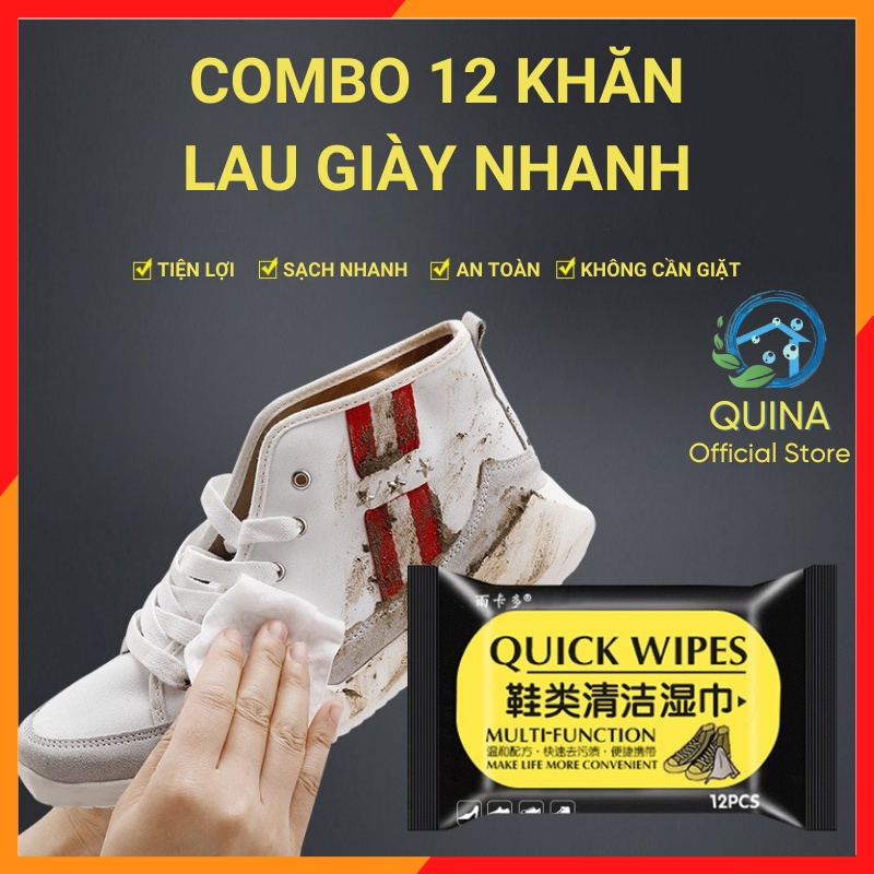 Khăn Lau Giày Quick Wipes Vệ Sinh Giày Sneaker Không Cần Giặt 12 Khăn Quina QN018