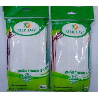 Bộ 2 gói khẩu trang meriday 3 lớp gói 10 cái ( khẩu trang y tế)