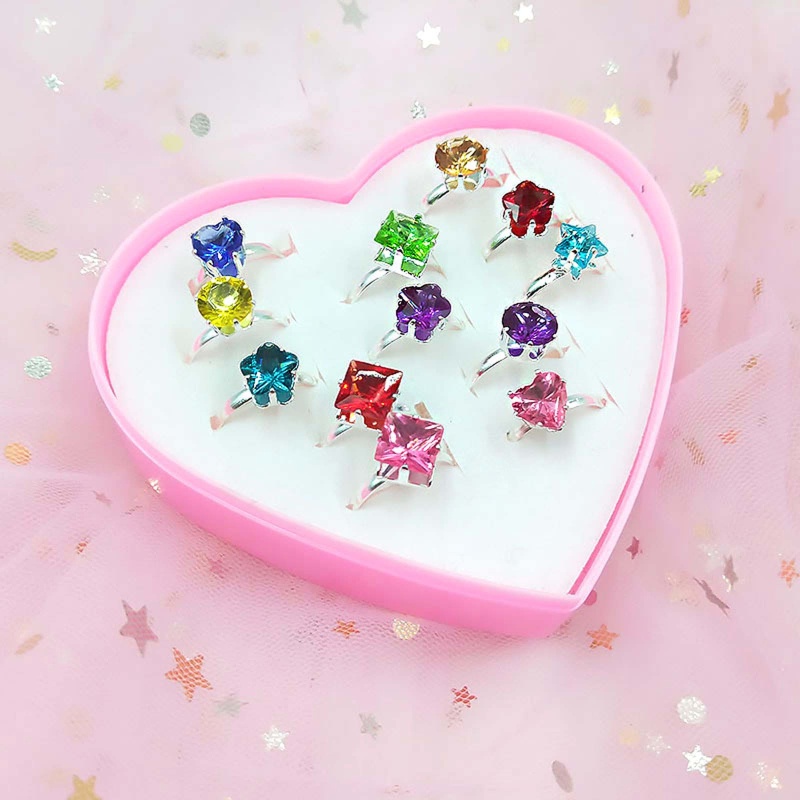 Hộp 12 / 36 Nhẫn Hợp Kim Có Thể Điều Chỉnh Hình Trái Tim Thời Trang Cho Bé Gái