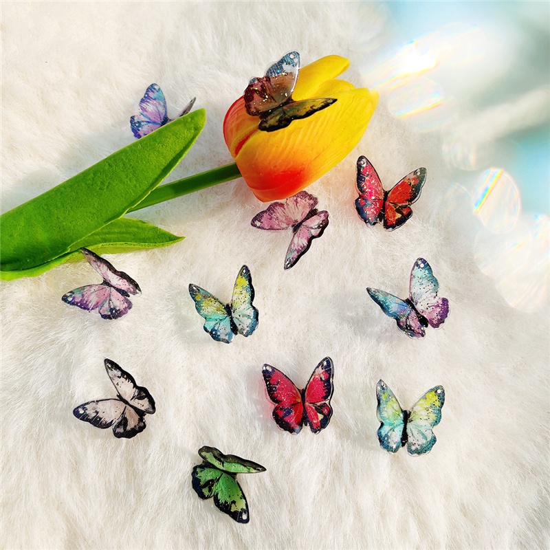 Set 2 Mặt Dây Chuyền Hình Bướm Nhiều Màu Kích Thước 21x22mm