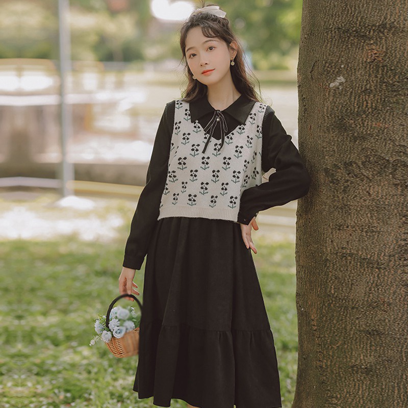 Phụ nữ cổ điển Áo len Vest mùa thu Hoa cổ chữ V Không tay dệt kim Vest rời