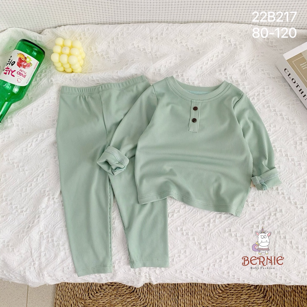 Bộ thun tăm dài tay unisex cho bé, bộ tăm mềm ấm unisex Bernie