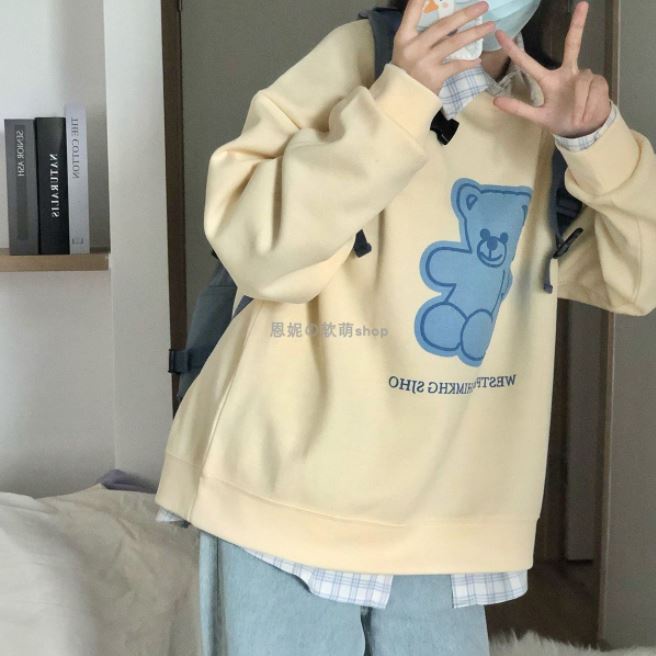 Áo nỉ chần bông sweater in hình dễ thương