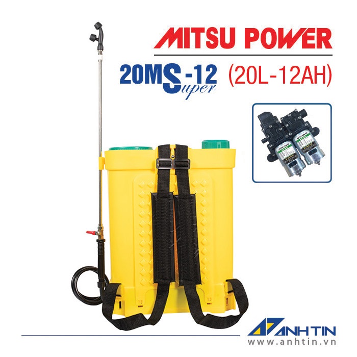 Bình xịt điện tưới cây, khử trùng Mitsu Power 20MS-12 Super | Bình phun thuốc trừ sâu 20 lít |Dung tích 20 lít |12V-12AH