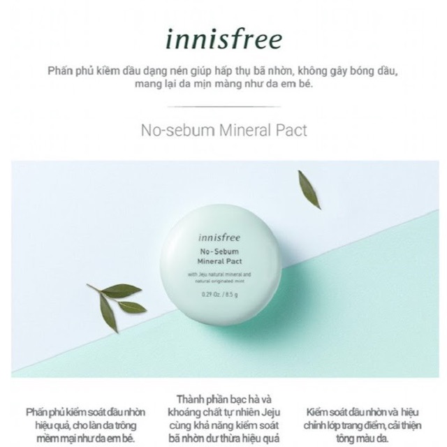 ♻️Phấn phủ kiềm dầu dạng nén Innisfree No Sebum Mineral Pact