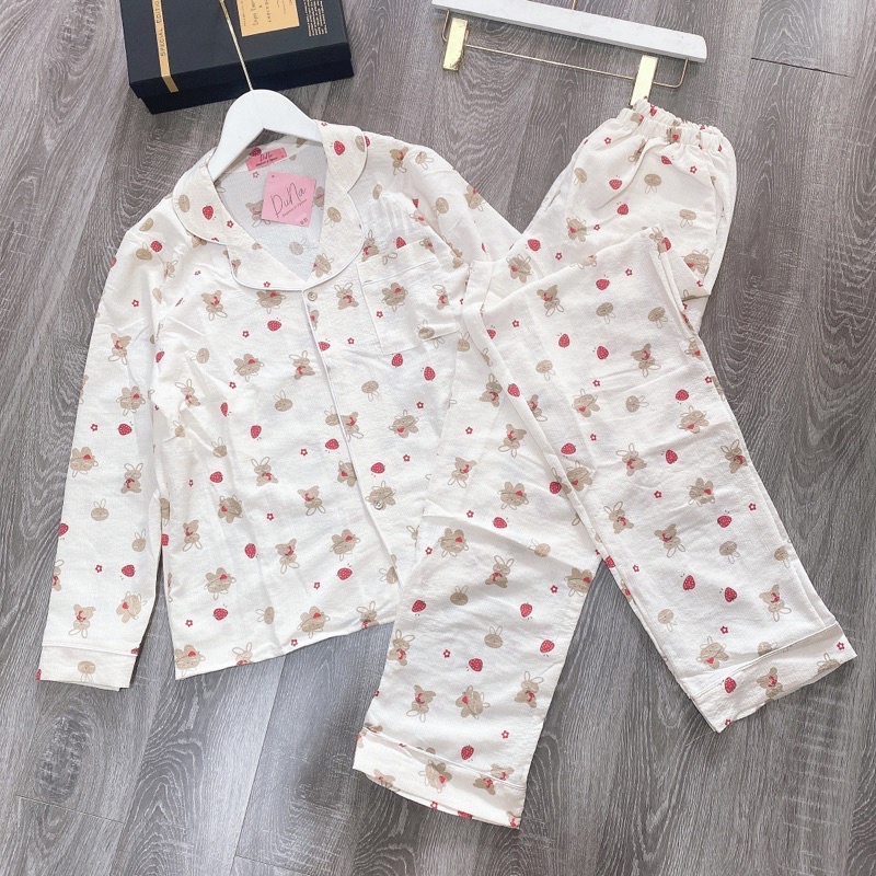 BỘ PIJAMA MẶC NHÀ ĐŨI XỐP ÁO DÀI QUẦN DÀI NỮ