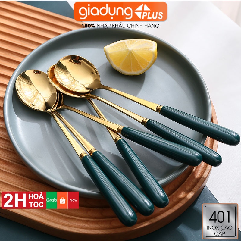 Thìa Muỗng Inox 401 Cao Cấp, Cán Sứ Xanh Ngọc Lục Bảo Để Ăn Cơm Gia Đình Theo Phong Cách Bắc Âu