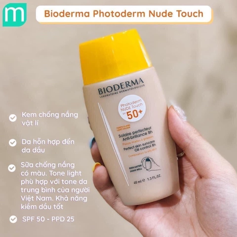 Kem Chống Nắng Bio.Derma Photoderm Nude SPF 50 lọ 40ml kiêm kem nền tiện dụng