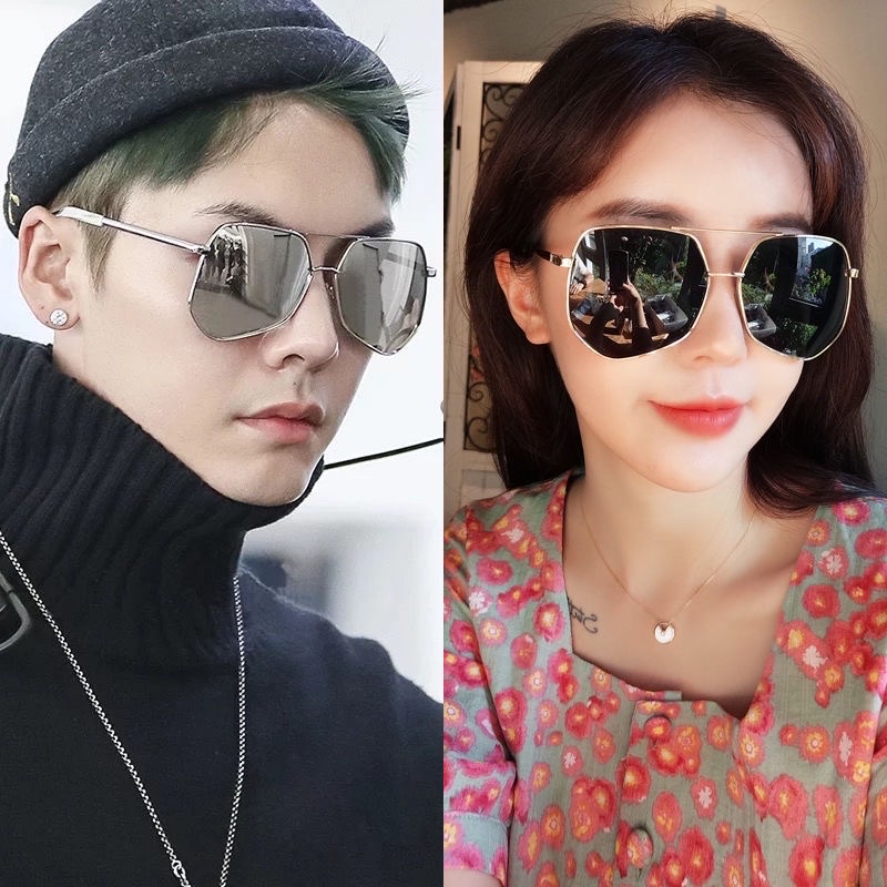 Kính mát nam cao cấp gọng kim loại Mắt kính tráng gương phân cực thiết kế đa giác bao ngầu dành cho nam và nữ