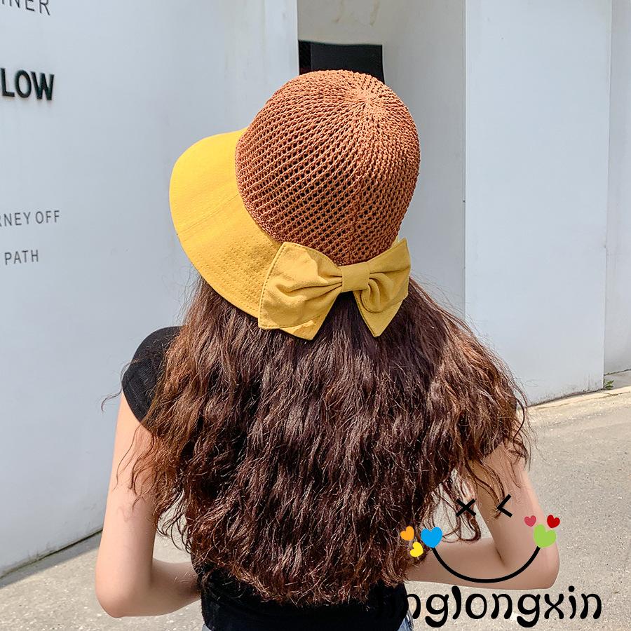We-Women´s Floppy Straw Hat, Summer Breathable Wide Brim Beach Bucket Hat with Decorative Bow