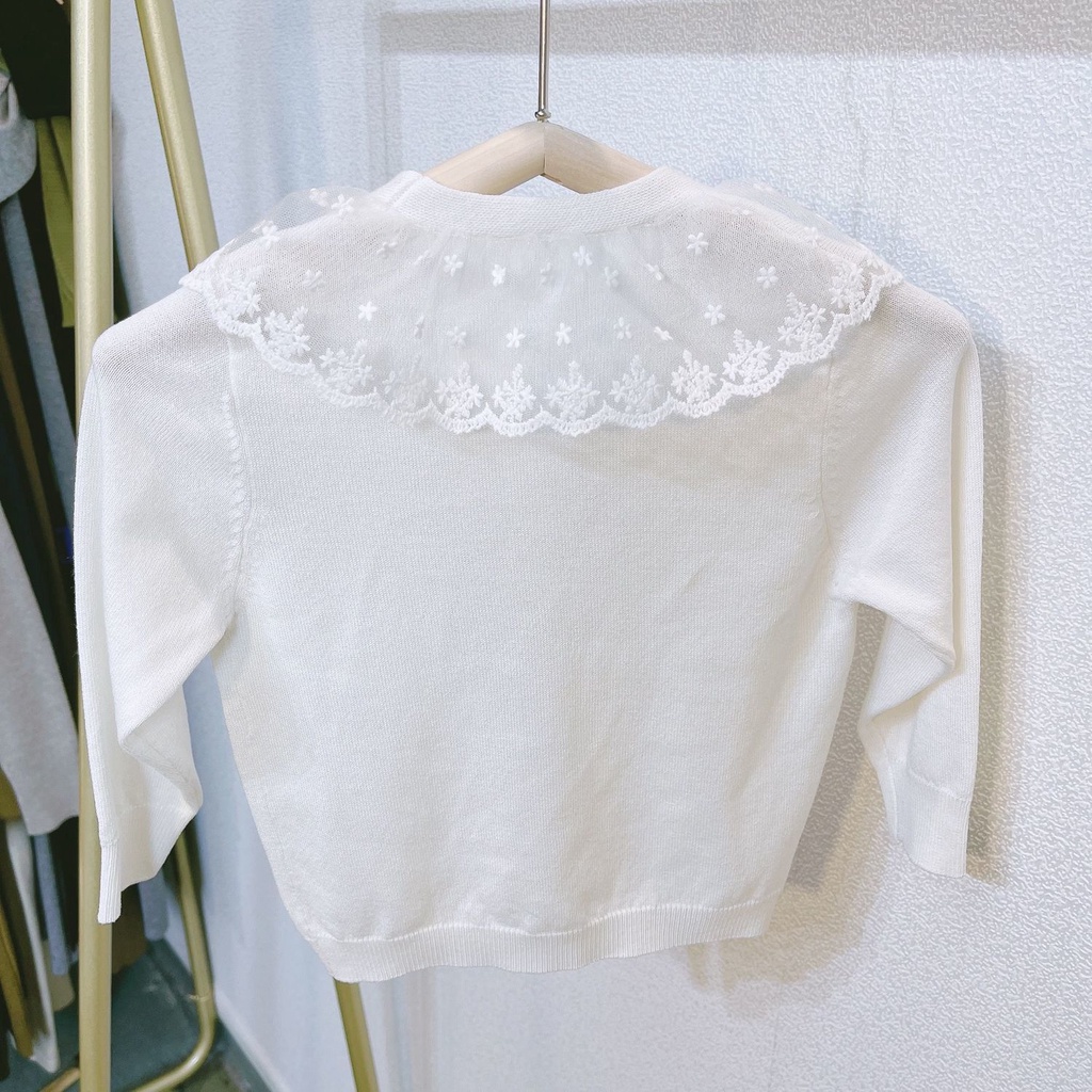 Áo Khoác Len Cardigan Mỏng Phối Ren Xinh Xắn Cho Bé Gái