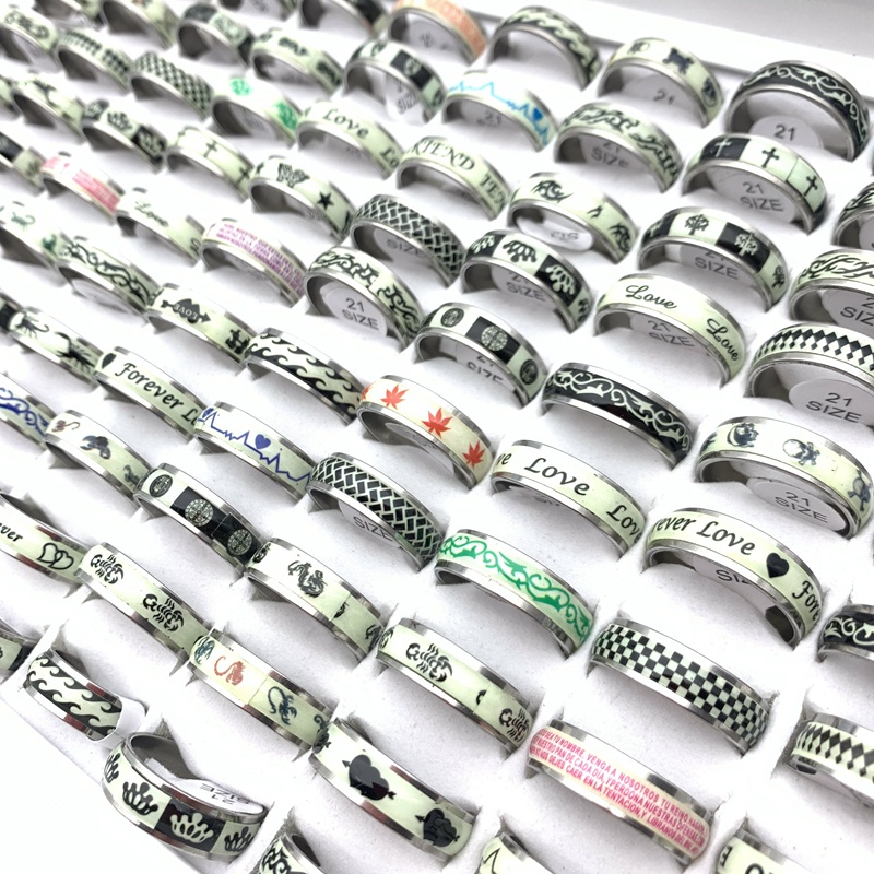 Bộ 50 Nhẫn Dán Dạ Quang Bằng Thép Không Gỉ Cho Nam Và Nữ