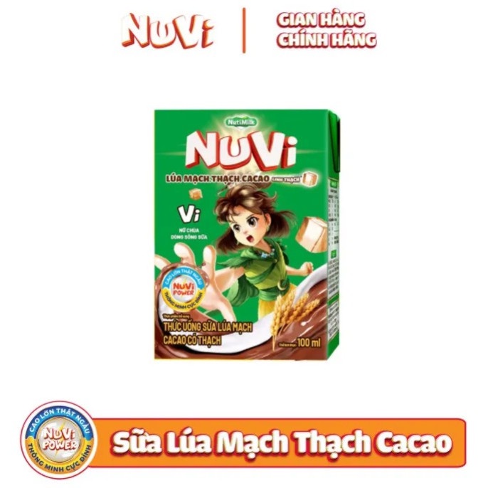 Combo 2 Lốc 4 hộp Nutifood NuVi Thức uống Sữa Lúa mạch Cacao Có Thạch hộp 100ml/hộp