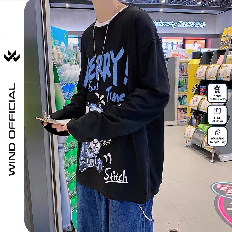Áo thun tay dài WIND phông unisex form rộng MERRY sweater thời trang nam nữ oversize | BigBuy360 - bigbuy360.vn