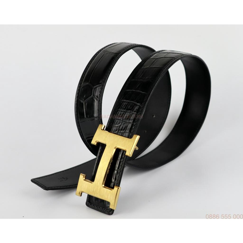 Thắt lưng nam da cá sấu phần bụng nguyên miếng cao cấp màu đen , dây lưng nam da cá sấu, thắt lưng da #B3106