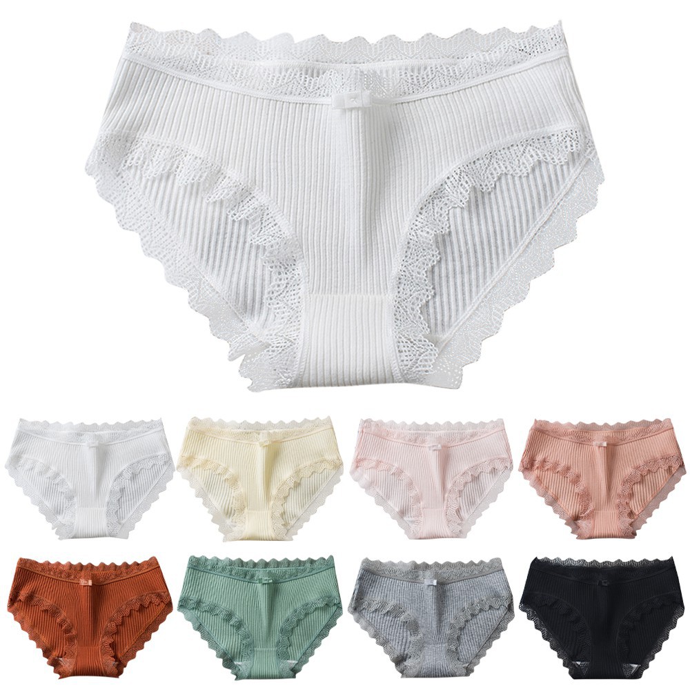 Quần lót cotton lưng thấp phối ren giấu đường may quyến rũ tùy chọn màu sắc