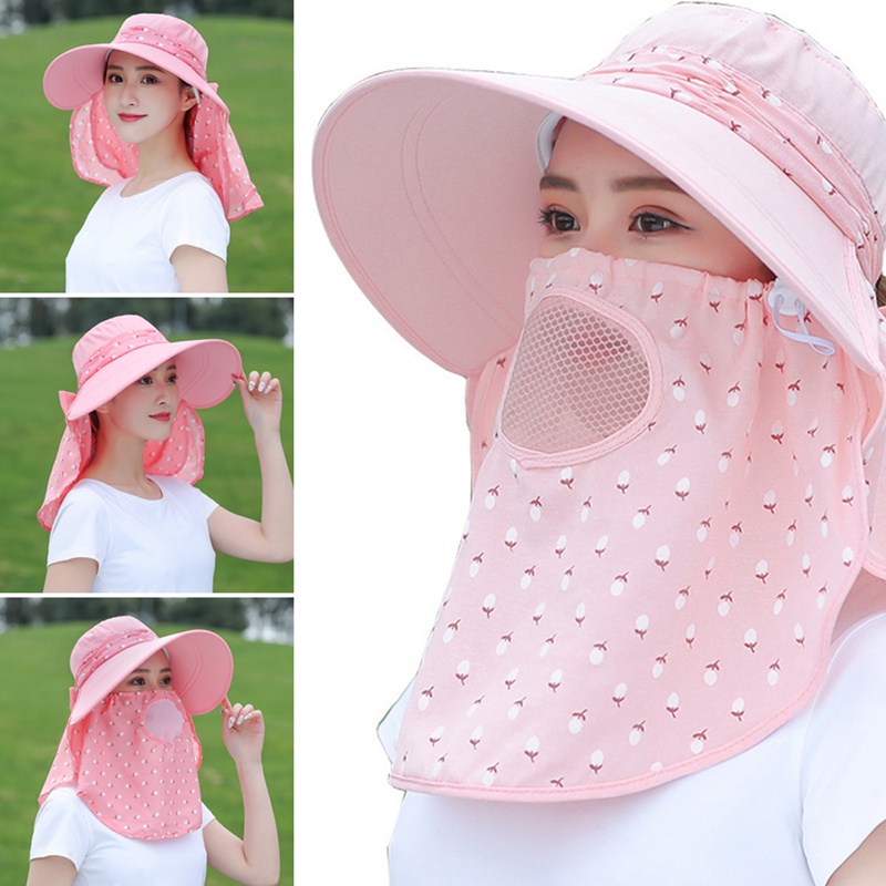Mũ Rộng Vành Chống Nắng Tia UV Thoáng Khí Có Nắp Đậy Bảo Vệ Mặt Và Cổ Cho Nữ HSU
