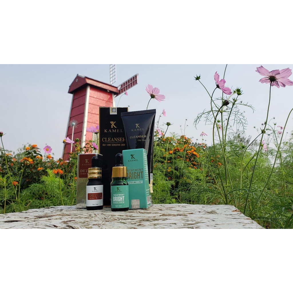 Bộ xóa mụn mờ thâm nám, xoá da sần vỏ cam, giúp da kiềm dầu đều mầu, trắng da, chống nắng vật lý nâng tông Karmel[Kamel]